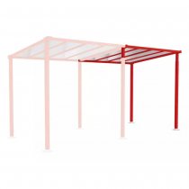 Förlängningsmodul väderskydd Millan RAL 3004 – mörkröd gångpassage utomhus