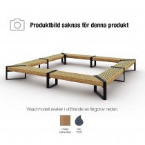 Fyrkantig Momentum utebänk 3600×3600 mm i linoljebehandlad furu och mörkgrå stålram RAL 7024.