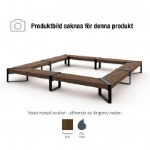 Fyrkantig Momentum utebänk 3600×3600 mm i premium brun furu och mörkgrå stålram RAL 7024.