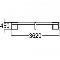 Teknisk ritning av fyrkantig Momentum utebänk 3600×3600 mm – höjd 450 mm och längd 3620 mm per sektion.