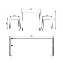 Teknisk måttritning för Silaos parkbord i stål 1820 mm