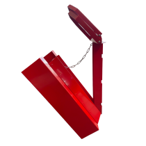 Tiltad röd papperskorg för utomhusbruk sidovy