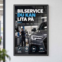 Svart affischram med snäppramar på bilverkstad