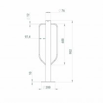Cykelpollare Citypro Ø76 mm galvaniserad ytmontering teknisk ritning