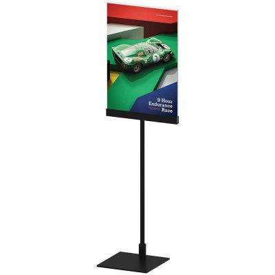 Svart skyltställ med metallfot för bord - A4