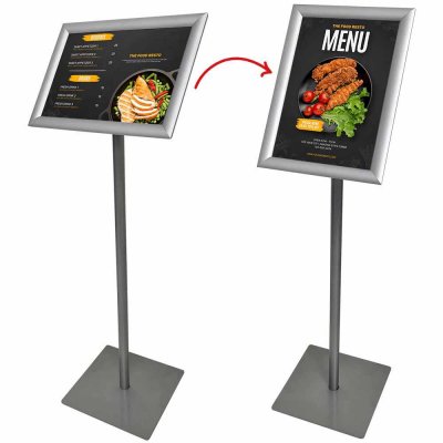 Vridbar skylthållare A4 silver med snäppram 25 mm