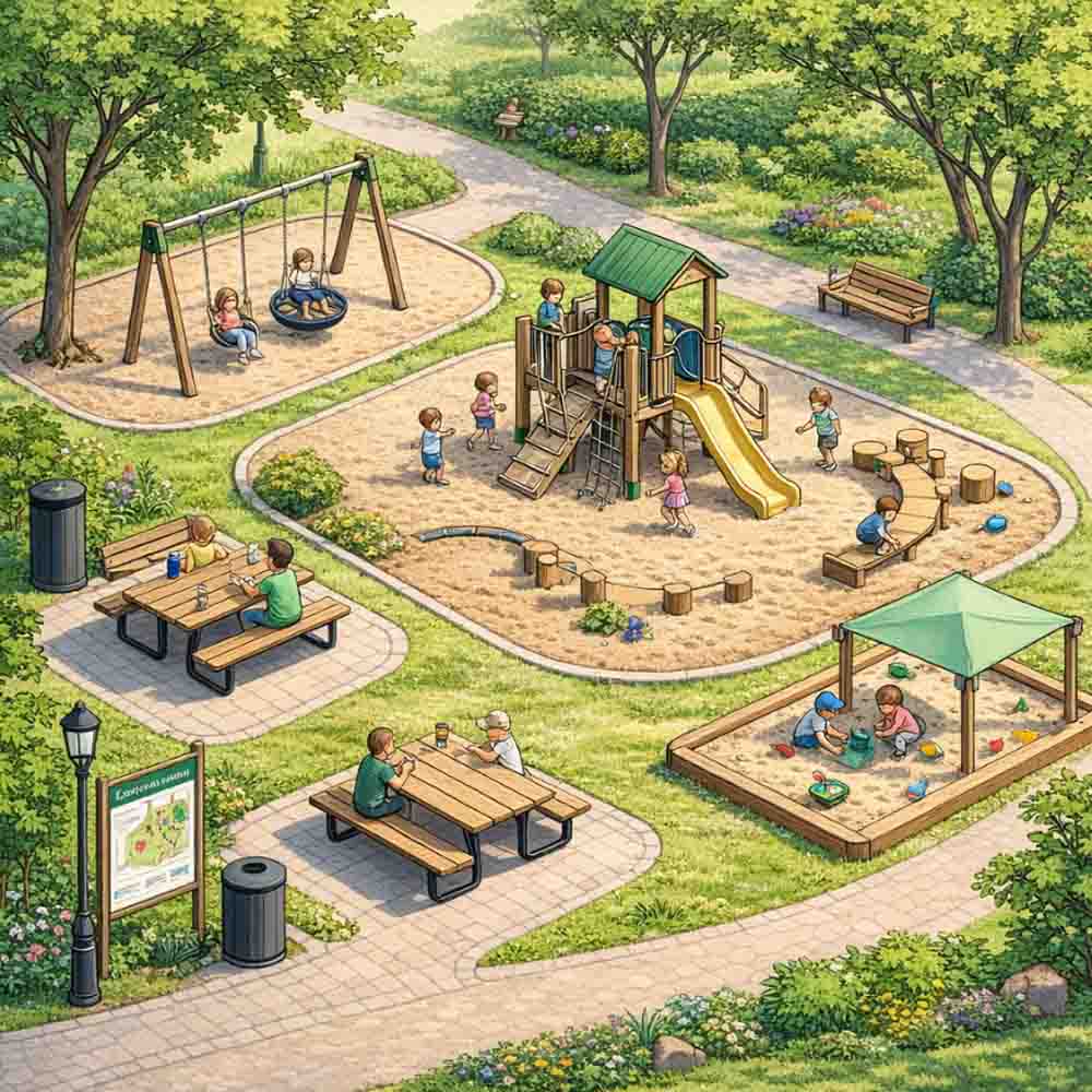 Lekplats i parkmiljö